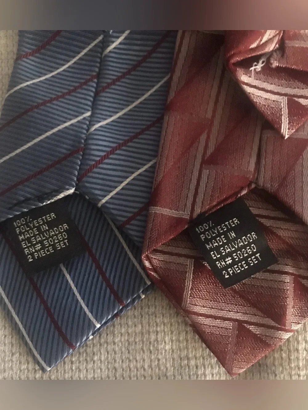 Clip On Ties Blue Stripes & Maroon & Gray Geometric Kids Ties Set Teflon Treated